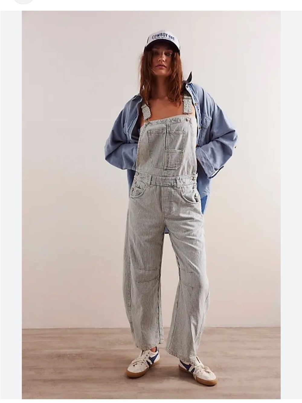 Free People We The Free Good Luck Striped Cotton Overalls